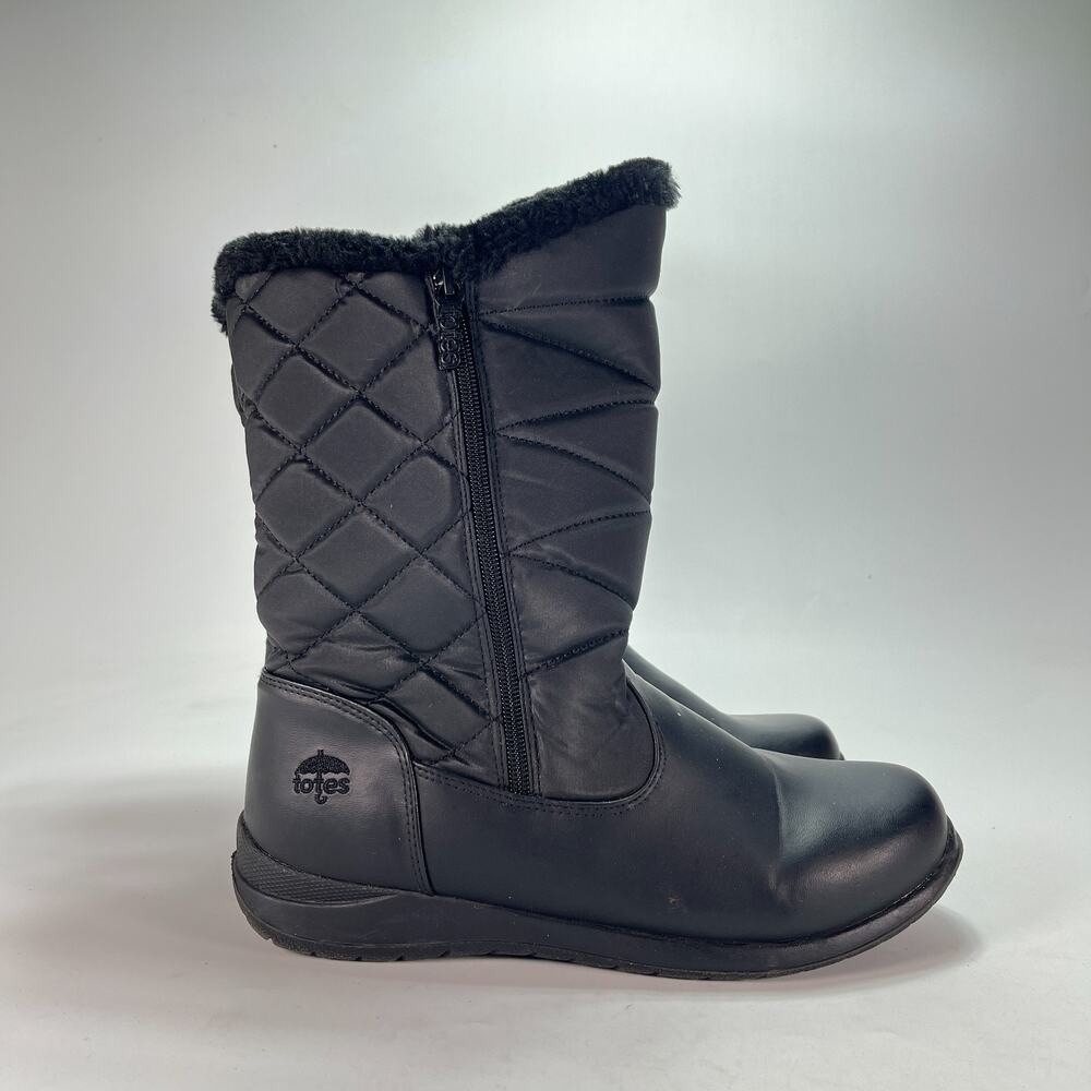 Totes Jill Black Quilted Waterproof Winter Snow Boots 60854 Women's Size 10W